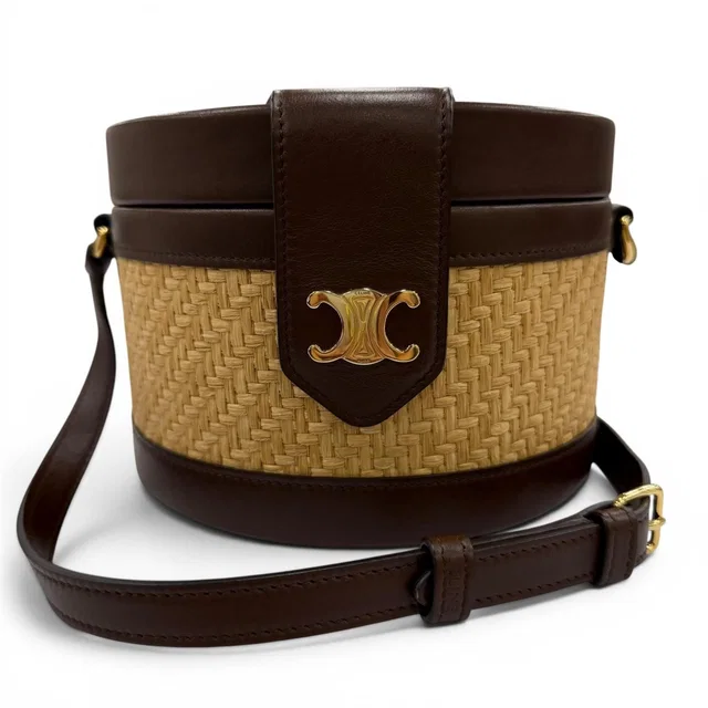 Celine Tambour Raffia Medium Triomphe Shoulder Bag Natural Brown in Brown Raffia from The Reluxe