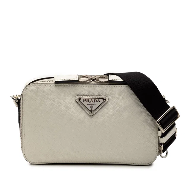 White Prada Saffiano Brique Crossbody in White Saffiano leather from Designer Revival