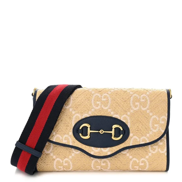 Gucci Horsebit 1955 Raffia Bag - Beige in Beige Raffia from H&T