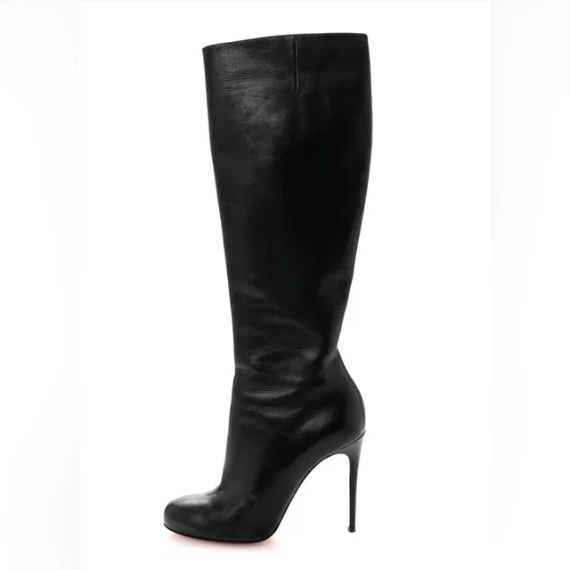 Christian Louboutin Black Leather Knee-High Stiletto Boots in red|black Leather from Poshmark
