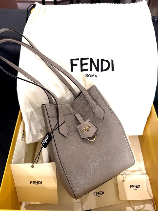 Fendi Taupe Leather Small Tote With Gold Accent in red|brown Leather from Poshmark