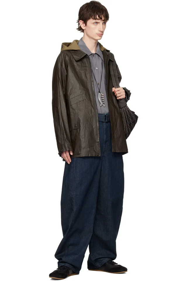 LEMAIRE Brown Detachable Hood Coated Technical Linen Rain Jacket, photo 4 of 4 from SSENSE