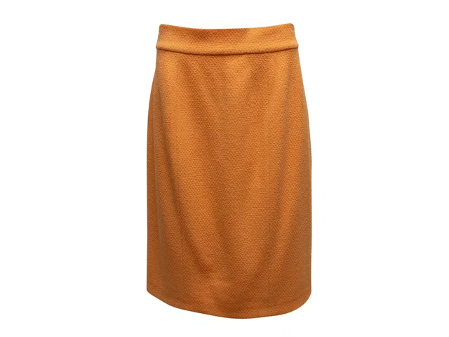 Vintage Orange Chanel Boutique Tweed Pencil Skirt Size FR 42 in Orange Tweed from Designer Revival