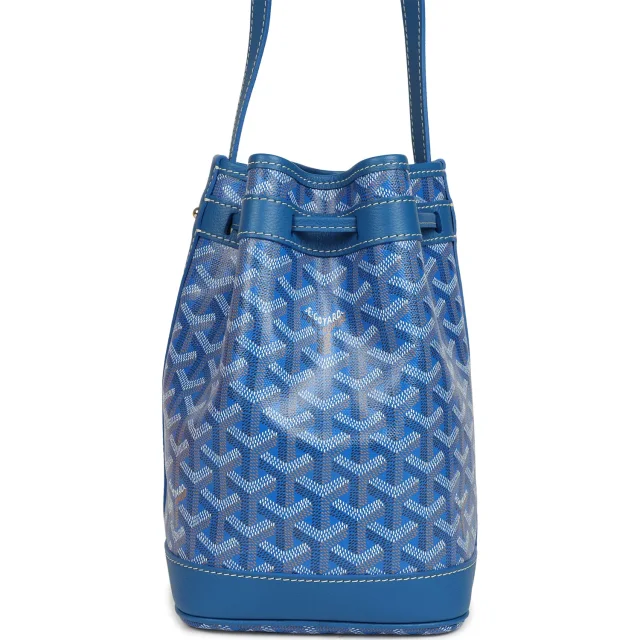 Goyard Goyardine Canvas Sky Blue Petit Flot Bucket Bag PM Palladium Hardware in Blue Chevroches Calfskin/Canvas from Madison Avenue Couture, photo 4 of 8
