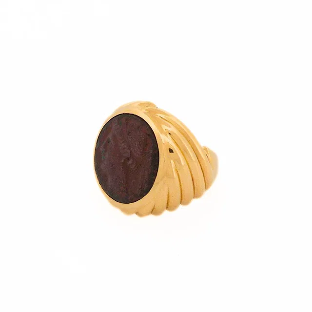 Bvlgari 18K Gold Monete Dome Ring in Gold Leather from Luxury Promise