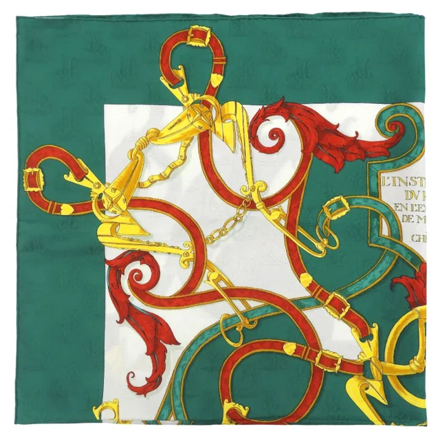 Hermès Kare 90 Linstruction du roy Patterned scarf green/white from VINTAGE QOO TOKYO, photo 4 of 10