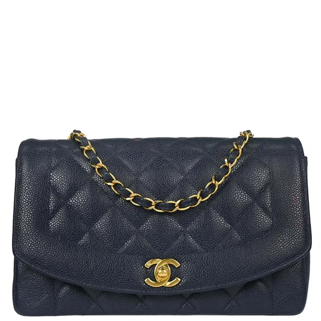 Chanel 1994-1996 Navy Caviar Medium Diana Shoulder Bag in Navy Caviar leather from AMORE Vintage Tokyo