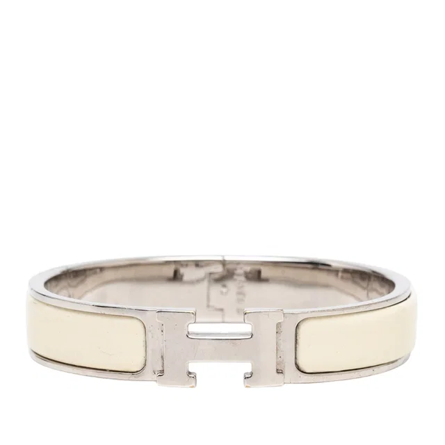 White Hermès Narrow Enamel Clic Clac H Bracelet PM in White from Designer Revival