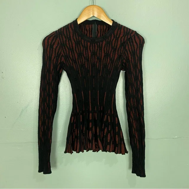 Alaïa Textured Black Red Glitter Peplum Top Long Sleeve Wool Blend Sz 40 in black|red Wool from Poshmark