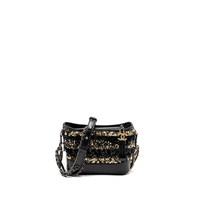 Chanel Small Gabrielle Hobo Bag Limited Edition Sequins Black/Gold Multicoloured Hardware in Black Leather from EMIER