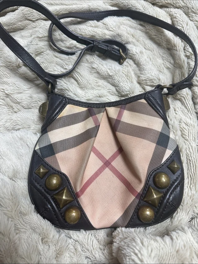 Burberry Vintage Plaid Crossbody Bag With Dark Brown Trim And Stud Accents in brown|red Leather from Poshmark