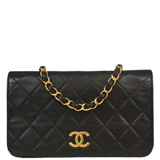 Chanel 1994-1996 Black Lambskin Pushlock Mini Full Flap Shoulder Bag in Black Lambskin from AMORE Vintage Tokyo