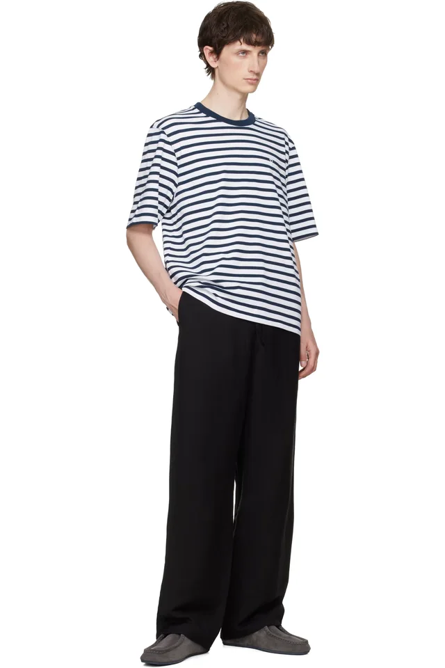 AMI Paris White & Navy Boxy Mariniere 'Ami de Coeur' T-shirt, photo 4 of 4 from SSENSE