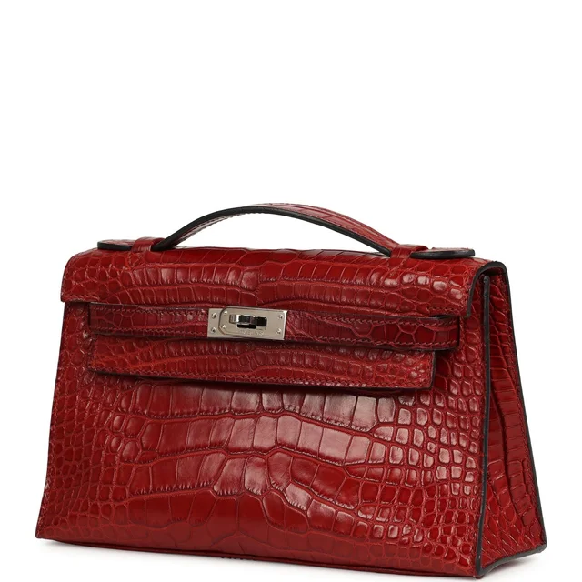 Hermès Kelly Pochette Rouge H Matte Alligator Mississippiensis Palladium Hardware in Burgundy Crocodile from Madison Avenue Couture, photo 2 of 2