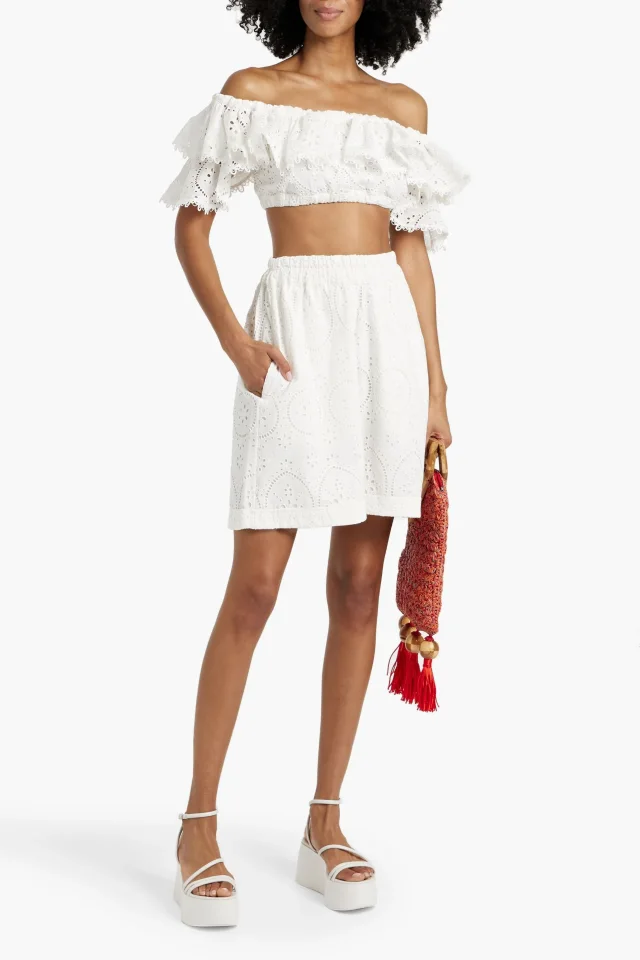 Charo Ruiz Ibiza Lyo Broderie Anglaise Cotton-Blend Shorts in White, photo 2 of 16 from THE OUTNET