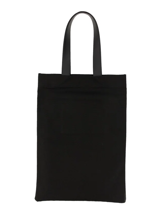Jil Sander Logo Cotton-Linen Tote Bag — Black in Black Leather from HEWI