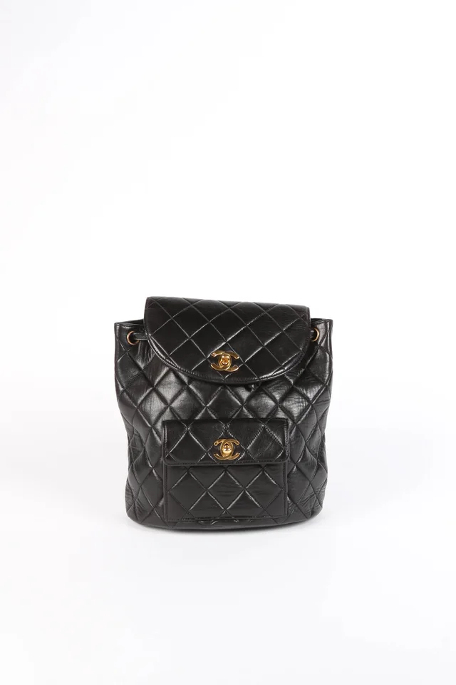90s Chanel Black Lambskin Leather Duma Backpack from Break Archive
