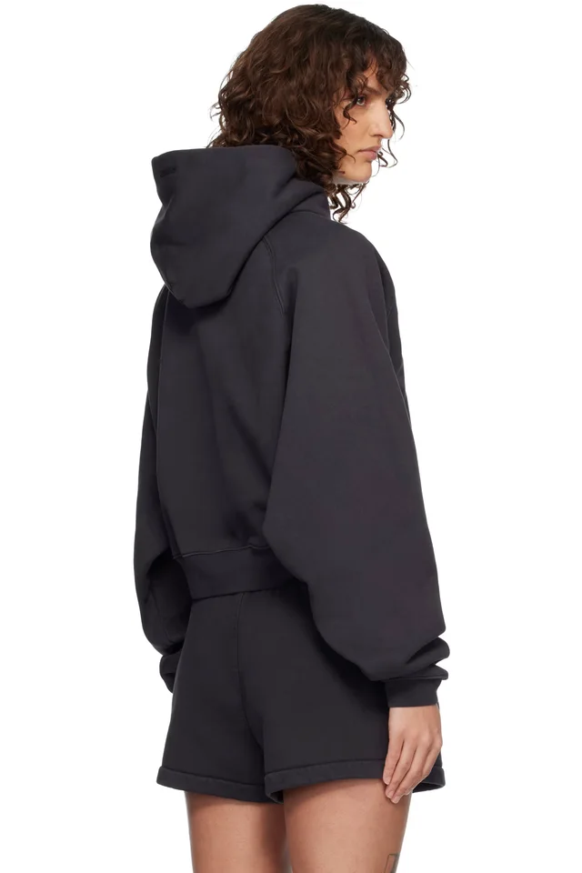 Fear of God ESSENTIALS Black Campus 90's Cropped Raglan Hoodie, photo 3 of 4 from SSENSE