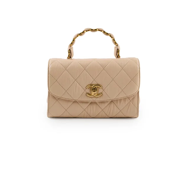 Chanel CC Seasonal Top Handle Beige in Beige Calfskin from The Purse Affair
