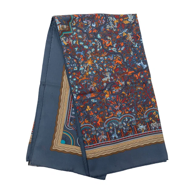 Blue Hermès Les Jardins D'Armenie Silk Scarf Scarves in Blue Silk from Designer Revival