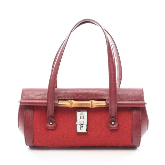 Gucci Handbag Bamboo GG Canvas Red in Red Canvas from The Reluxe
