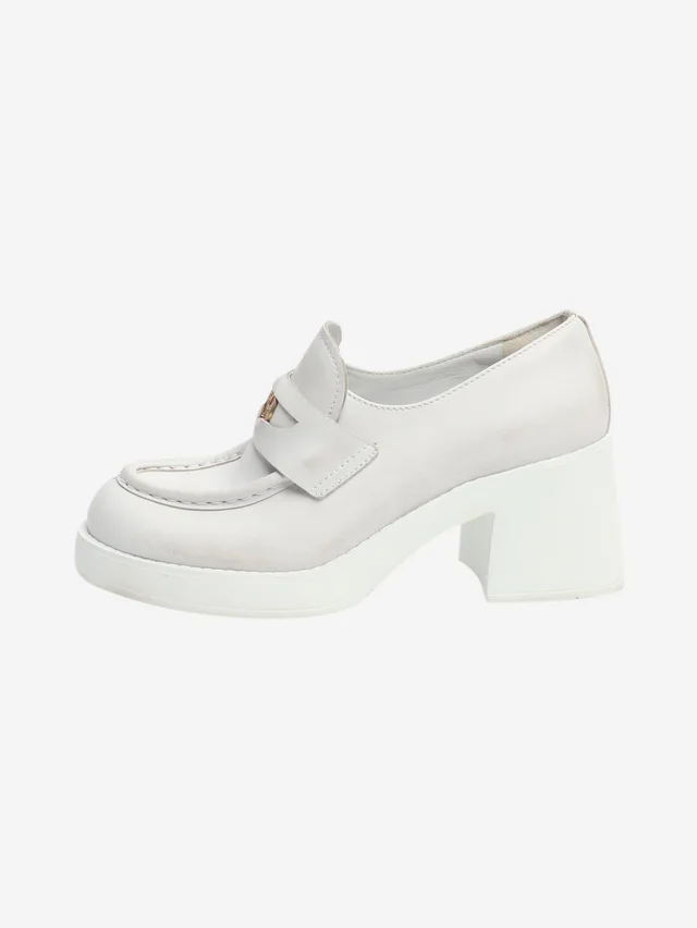 Miu Miu White heeled leather penny loafers - size EU 38 in White Leather from Sign of the Times