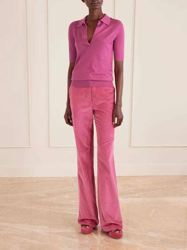 GABRIELA HEARST Frank cashmere and silk-blend polo shirt in Pink, photo 2 of 2 from NET-A-PORTER (Canada)
