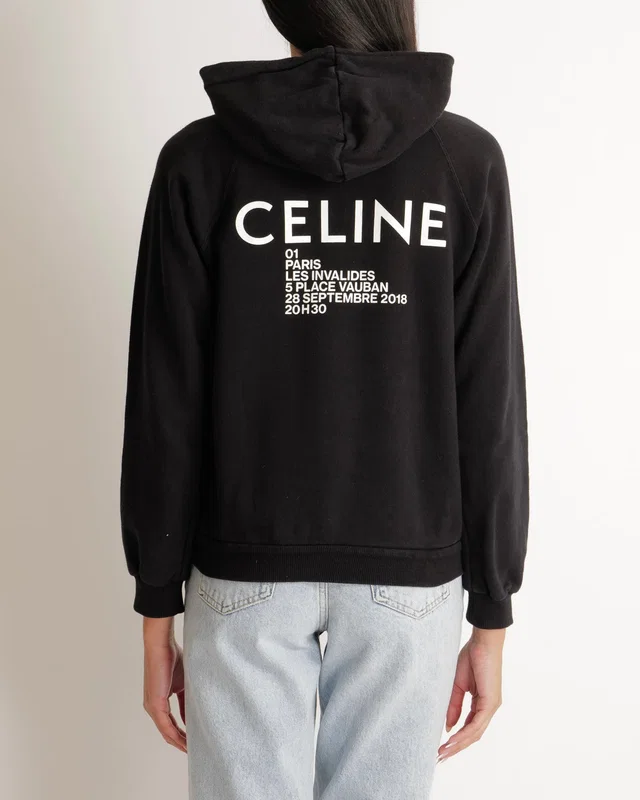 Celine Black Hooded Jumper with White Logo Detail Size L (UK 12) in Black from Sellier