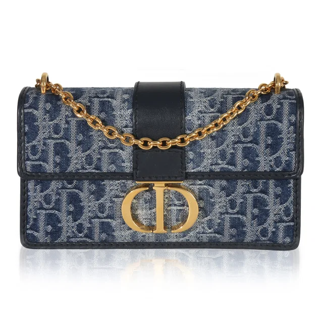 Dior Blue Denim Oblique 30 Montaigne East West Chain Bag Handbag in Blue Denim from HEWI