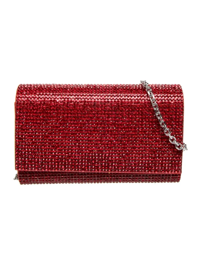 Judith Leiber Crystal Minaudière in red Satin from The RealReal