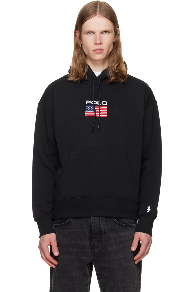 Black Embroidered Logo Hoodie