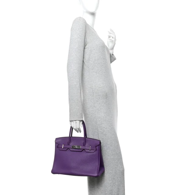 Hermès Taurillon Clemence Birkin 30 Ultraviolet in Clemence leather from FASHIONPHILE, photo 2 of 14