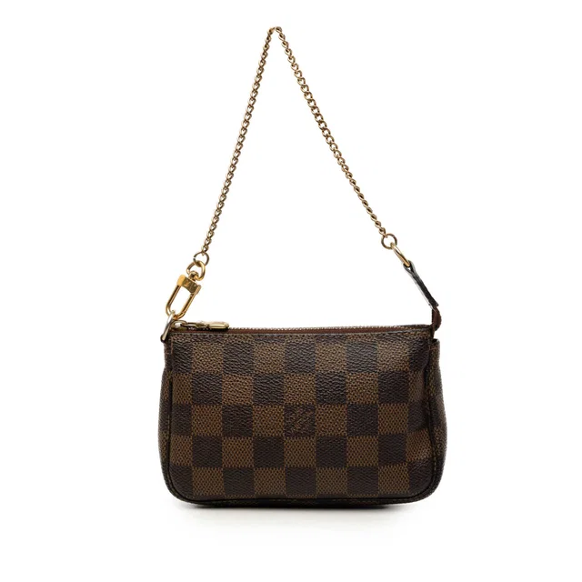 Brown Louis Vuitton Damier Ebene Mini Pochette Accessoires Handbag in Brown Canvas from Designer Revival