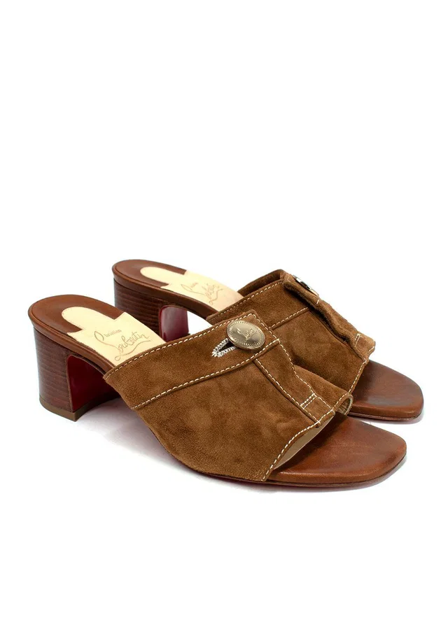 Christian Louboutin Brown Dechirago 55 Safari Suede Mules in Brown Suede from HEWI