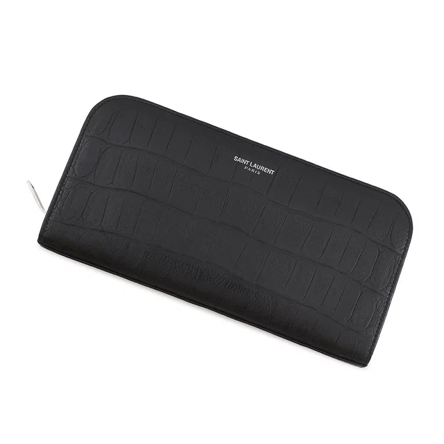 Saint Laurent Crocodile-embossed Zip Around Wallet Black326599 Leather in Crocodile from GALLERY RARE