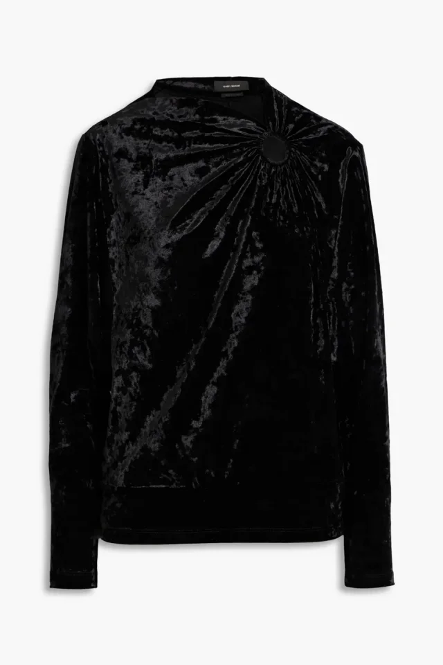 Isabel Marant Guilazia Cutout Crushed-Velvet Top in Black, photo 5 of 8 from THE OUTNET