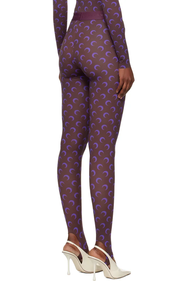 Marine Serre Brown & Purple Recycled Moon Jersey Stirrup Leggings, photo 3 of 4 from SSENSE