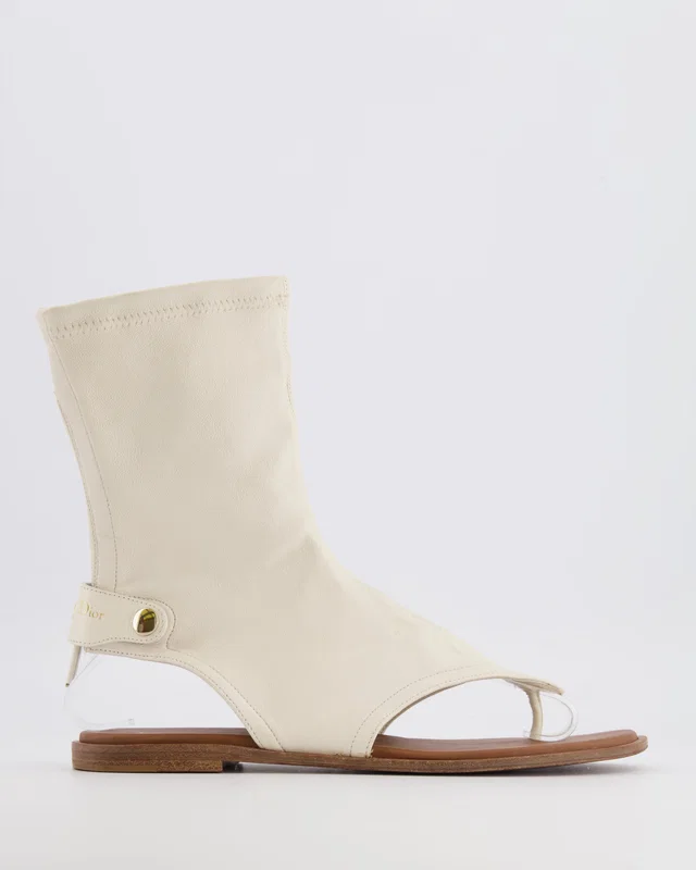 Dior Spirit Thong Flat Sandals in White Lambskin Leather EU 37 in White Lambskin from Sellier