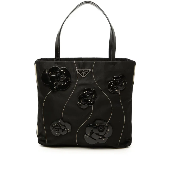 Black Prada Tessuto Rosette Tote in Black Nylon from Designer Revival