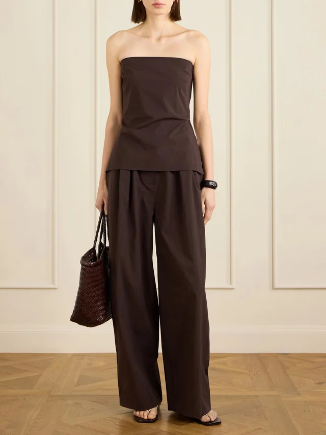 ST. AGNI Strapless open-back cotton-blend top in Brown, photo 2 of 2 from NET-A-PORTER (Canada)