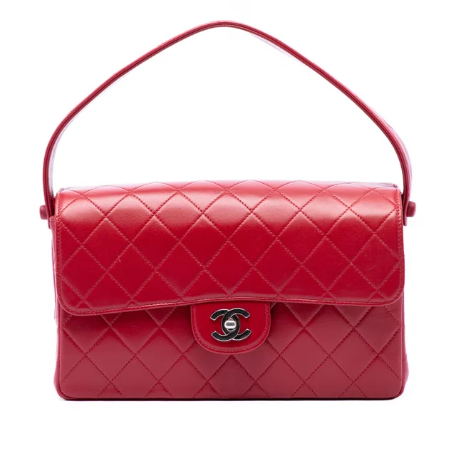 Red Chanel Medium Quilted Lambskin Top Handle Bag Handbag in Red Lambskin from Designer Revival