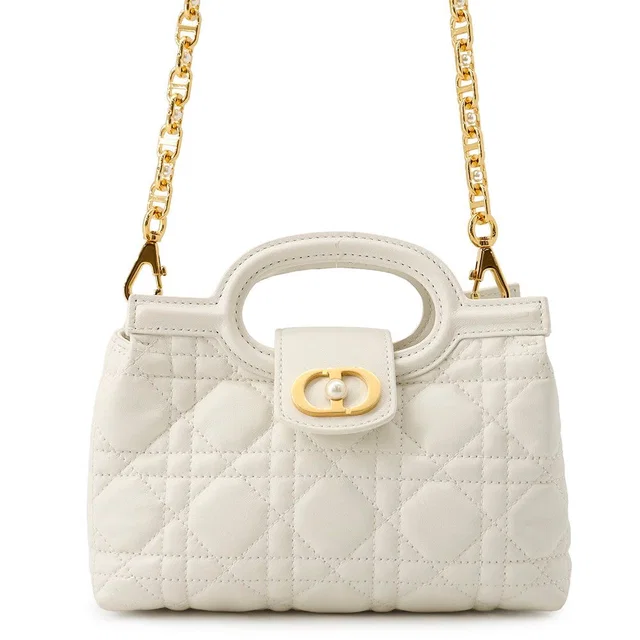 Dior Handbag Joli Top Handle Mini Lambskin Faux Pearl 2-Way Shoulder White in White Lambskin from The Reluxe