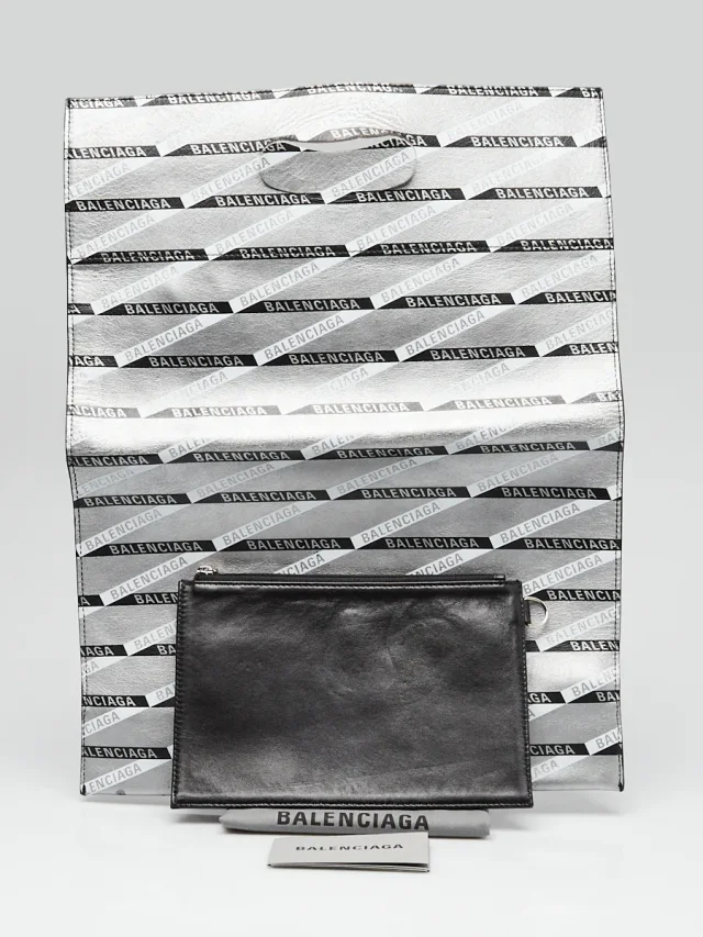 Balenciaga Silver/Black Metallic Leather Plastic Bag Small Shopper Tote Clutch Bag in Black Leather from Yoogis, photo 9 of 9
