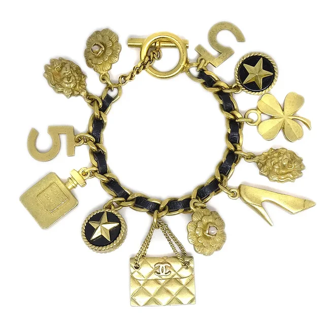 Chanel Icon Bracelet Gold 94A in Gold Leather from AMORE Vintage Tokyo