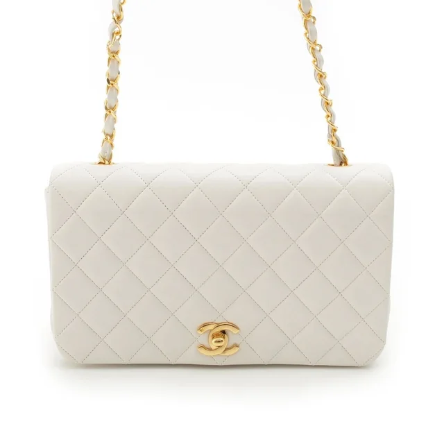 Chanel Quilted Lambskin Full Flap Chain Shoulder Bag White in White Lambskin from The Reluxe