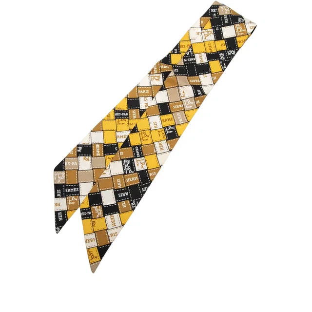 Yellow Hermès Bolduc au Carre Silk Twilly Scarf Scarves in Yellow Silk from Designer Revival