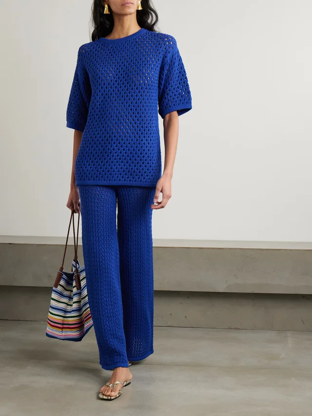 ESCVDO Espina crocheted cotton flared pants in Blue, photo 2 of 2 from NET-A-PORTER (Canada)