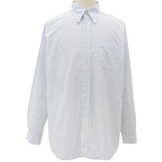 Hermès Checked pattern Serise button shirt #42 White/Light blue in White from VINTAGE QOO TOKYO