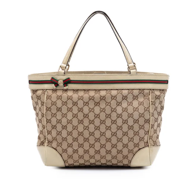 Beige Gucci GG Canvas Web Mayfair Tote in Beige Canvas from Designer Revival