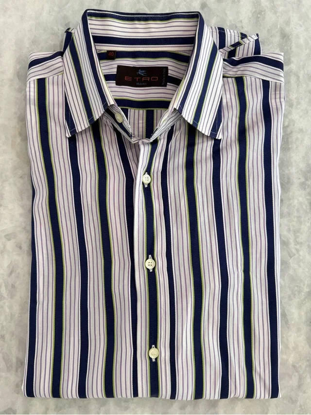 Etro Men's Striped Button-Down Shirt In Navy, Purple & Green in white|purple Woven leather from Poshmark